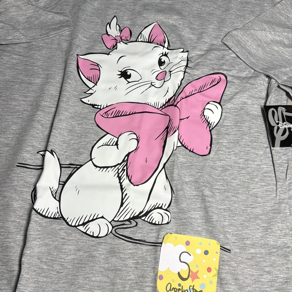 Disney Gray Cat Tee with Pink Bow